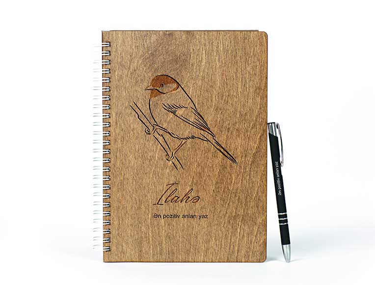 Ahşap Not Defteri | Kuş Tasarımlı Defter | Photomart.az