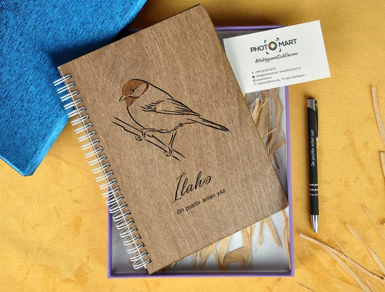 Ahşap Not Defteri | Kuş Tasarımlı Defter | Photomart.az