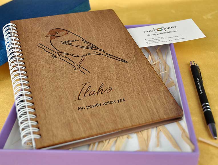 Ahşap Not Defteri | Kuş Tasarımlı Defter | Photomart.az
